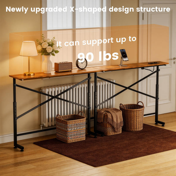 Height Adjustable Sofa Console Table with Power Outlet & USB-C