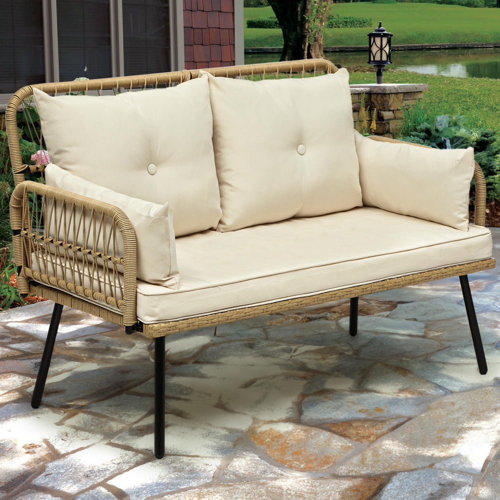 Outdoor Wicker Loveseat with Cushions
