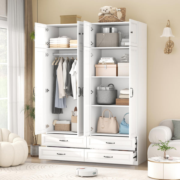 Wardrobe Closet with 2 Doors, 2 Drawers & Hanging Rod