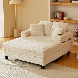 Oversized Chaise Lounge Chair with Wood Frame & Storage