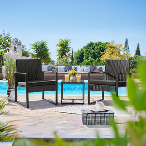 3-Piece Outdoor Wicker Patio Furniture Set with Coffee Table