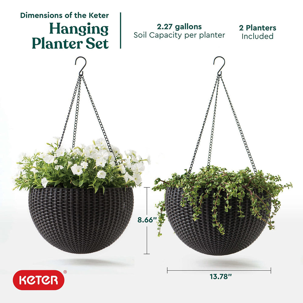 Round Hanging Planter Baskets Set of 2 – Rattan-Look Resin