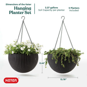 Round Hanging Planter Baskets Set of 2 – Rattan-Look Resin