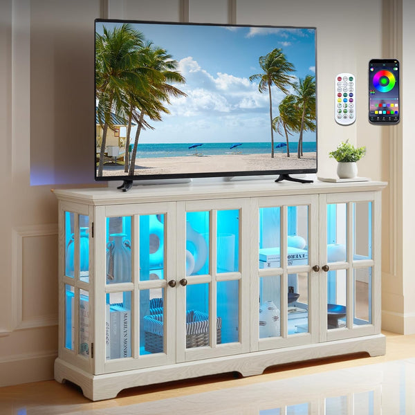 4-Door LED Glass Curio Cabinet with Adjustable Shelves