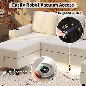 U-Shaped Sectional Sofa with LED Lights, Wireless Charging & Storage Ottomans