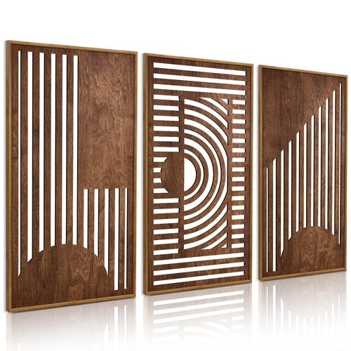 Geometric Wooden Wall Art Decor – 16x32 Inch 3-Piece Set