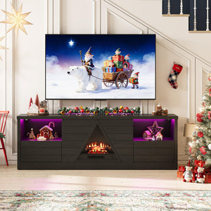 67" Fireplace TV Stand with LED Flame, Open Shelves & Drawers