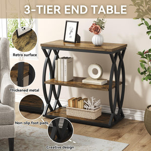 3-Tier Narrow End Table with Storage Shelves