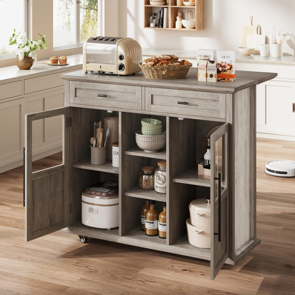 Rolling Kitchen Island with Storage, Drop Leaf & Towel Rack