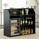Home Bar Cabinet with Mini Fridge Space, Power Outlet & Wine Glass Holder