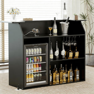 Home Bar Cabinet with Mini Fridge Space, Power Outlet & Wine Glass Holder