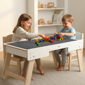 3-in-1 Wooden Kids Activity Table with Building Board & Storage