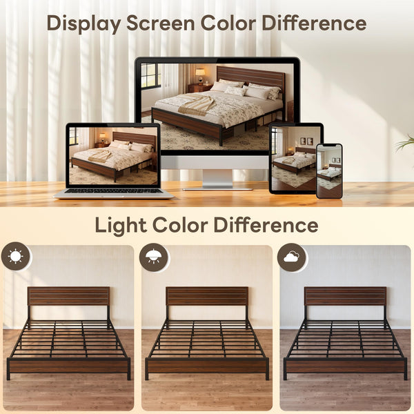 King & Queen Platform Bed Frame with Headboard