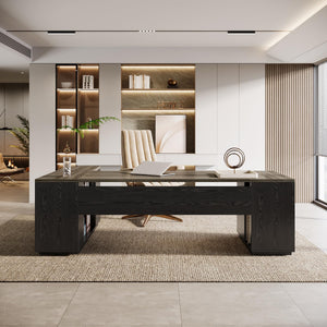 L-Shaped Executive Office Desk with File Drawers & Storage Cabinet