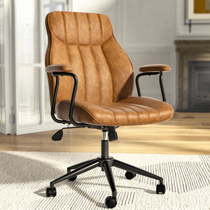 Leather Office Chair – Height Adjustable, Mid-Century Modern