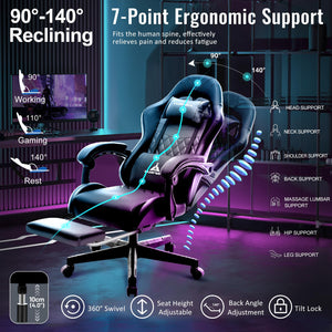 Ergonomic Gaming Chair with Footrest & Lumbar Support