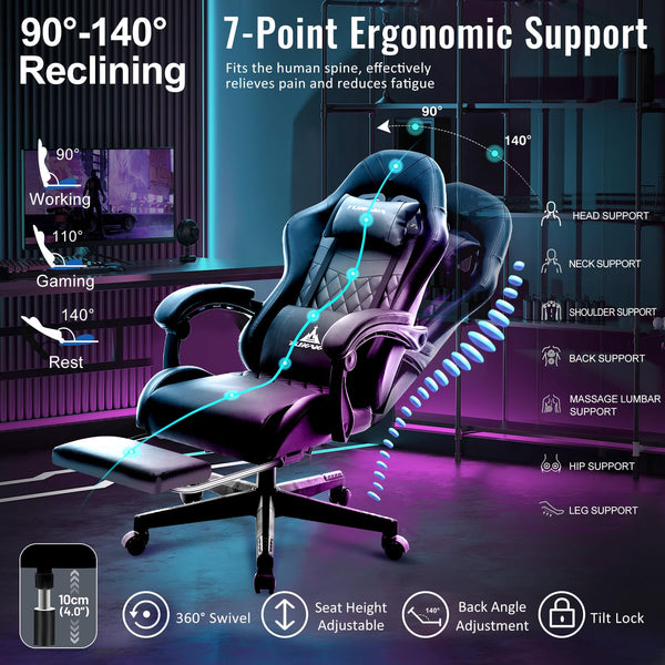 Ergonomic Gaming Chair with Footrest & Lumbar Support