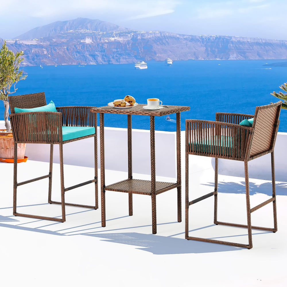 3-Piece Outdoor Wicker Bar Set with Counter Table & Barstools