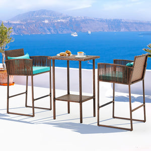 3-Piece Outdoor Wicker Bar Set with Counter Table & Barstools