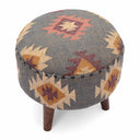 Round Jute Pouf Ottoman with Mango Wood Legs
