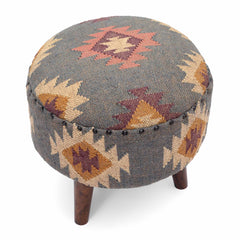 Round Jute Pouf Ottoman with Mango Wood Legs