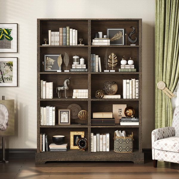5-Tier Wood Bookcase, 47" Wide & 64" Tall with Storage