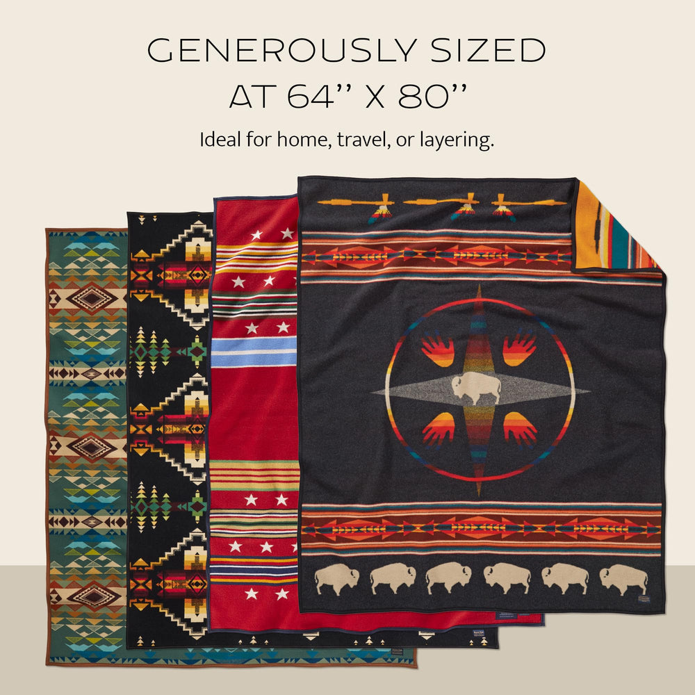 Wool Blend Jacquard Throw Blanket – Reversible, Felt-Bound, 64" x 80"