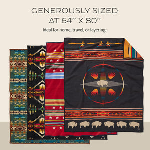 Wool Blend Jacquard Throw Blanket – Reversible, Felt-Bound, 64" x 80"