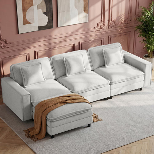 Modular Sectional Sofa with Ottoman – 4-Seat L-Shaped Cloud Couch