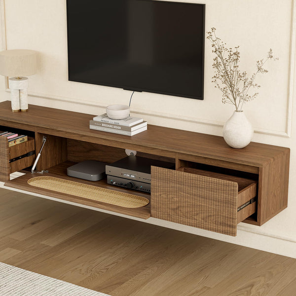 71" Floating TV Stand Wall Mounted with Drawers & Flip-Down Cabinet