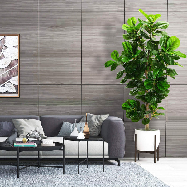 Artificial Fiddle Leaf Fig Tree with Real Wood Trunk & Cement Pot