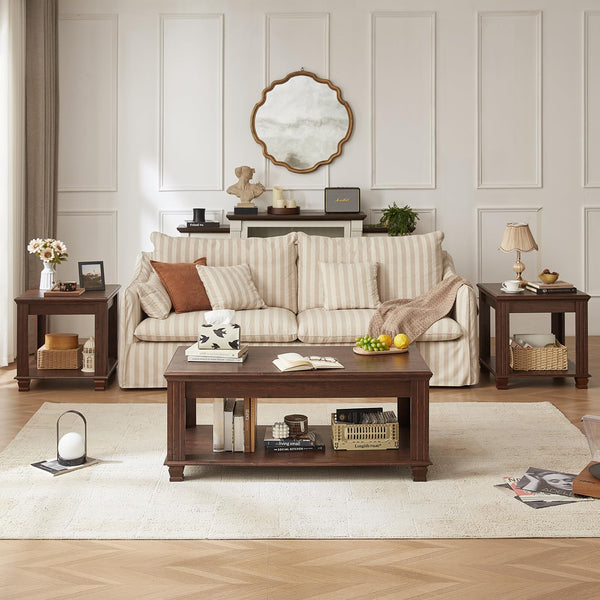 Farmhouse Coffee Table Set of 3 with Open Shelf