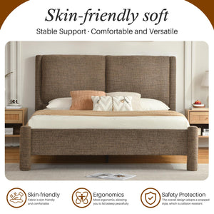Upholstered Platform Bed Frame with Padded Headboard & Slatted Support