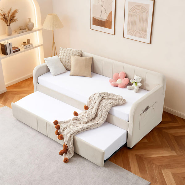 Twin Size Velvet Daybed with Pop-Up Trundle