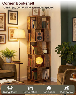 5-Tier Rotating Bookshelf Tower with 360° Swivel