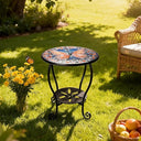 Mosaic Round Side Table – Metal, Two-Tier, Indoor & Outdoor