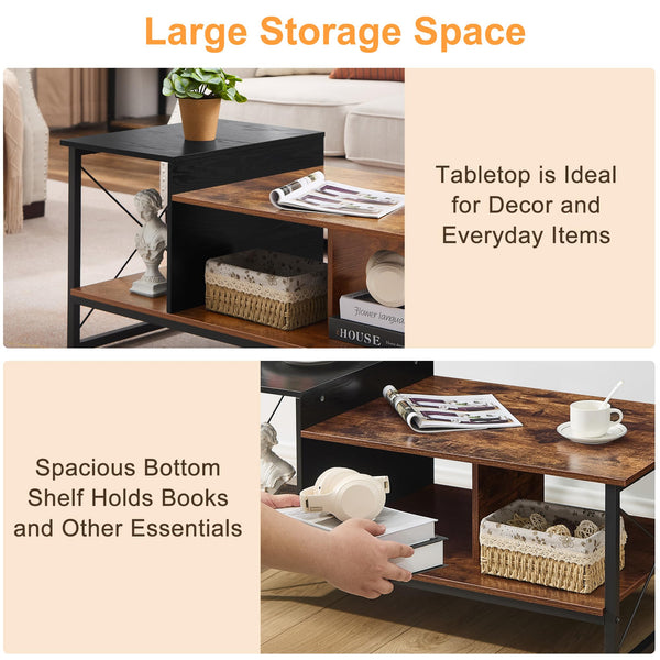 2-Tier Coffee Table with Storage Shelf