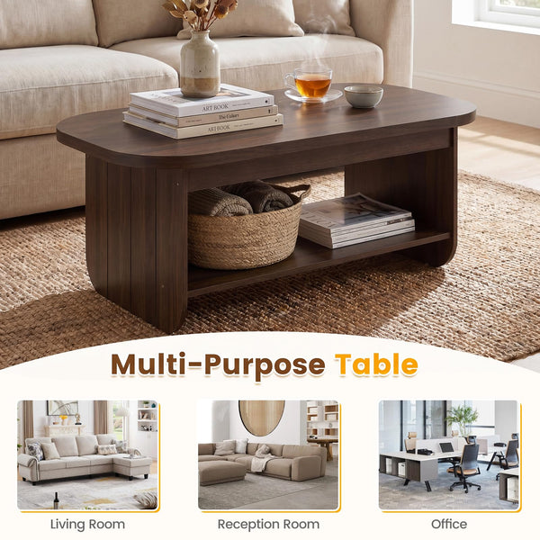 Oval Coffee Table 47" 2-Tier Mid-Century Modern – Espresso