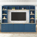102.3" Farmhouse 4-Piece Entertainment Center with Drawers & Adjustable Shelves