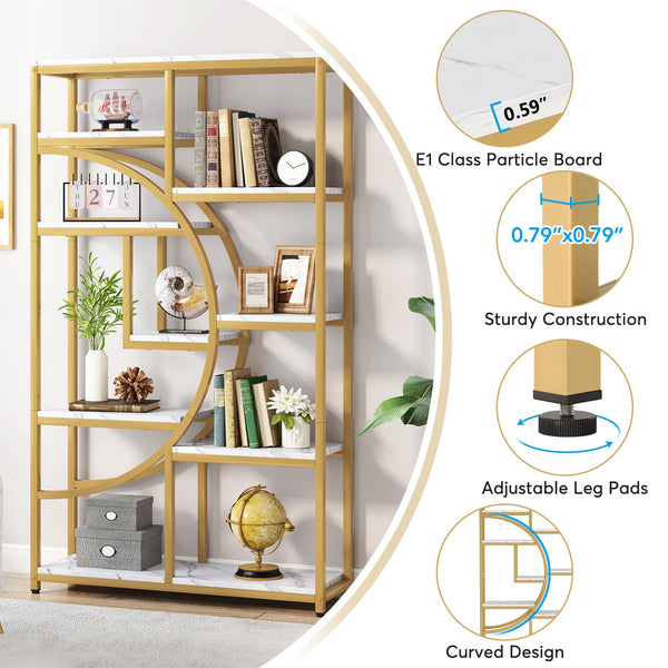 9-Shelf Etagere Bookcase with Metal Frame
