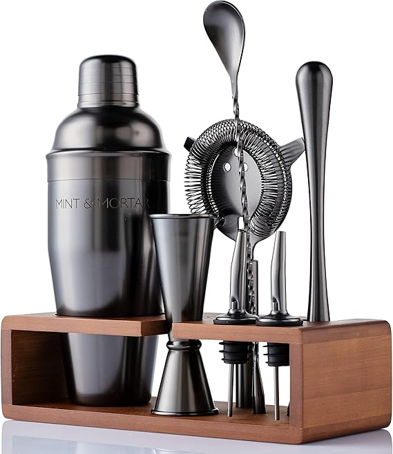 7-Piece Cocktail Shaker Set with Bamboo Stand