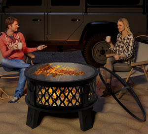 26" Steel Fire Pit with Grill & Diamond Mesh