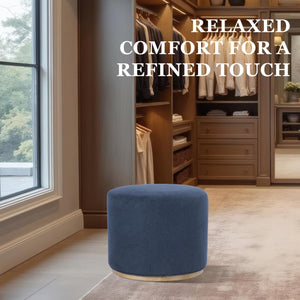 Round Upholstered Ottoman with Wood Base