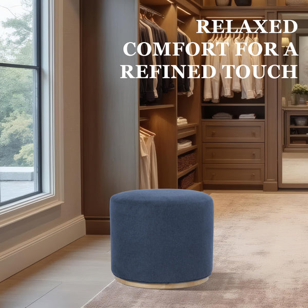 Round Upholstered Ottoman with Wood Base