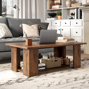 2-Tier Rectangular Coffee Table with Open Shelf