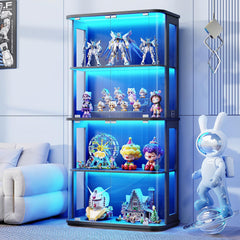 4-Tier Glass Display Cabinet with LED Lights & Motion Sensor