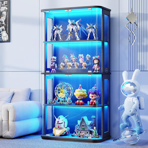 4-Tier Glass Display Cabinet with LED Lights & Motion Sensor