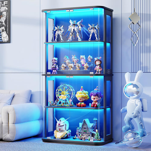 4-Tier Glass Display Cabinet with LED Lights & Motion Sensor