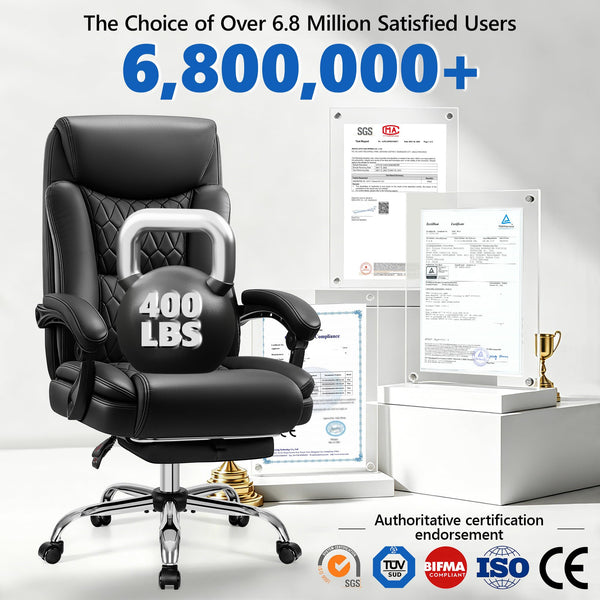 Big and Tall Office Chair 400lbs with Memory Foam Seat and Footrest