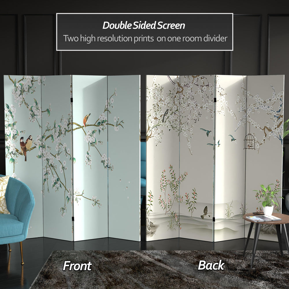 4-Panel Double-Sided Canvas Room Divider – 6 ft Tall Folding Privacy Screen